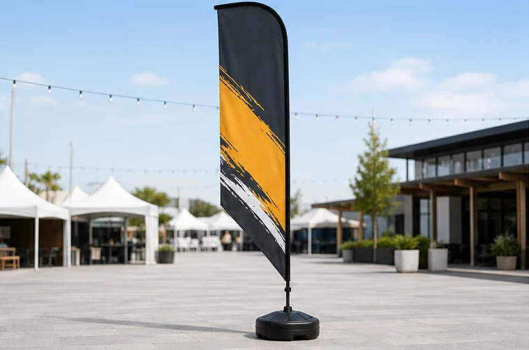 Bandera publicitaria de pluma con rotación 360 grados