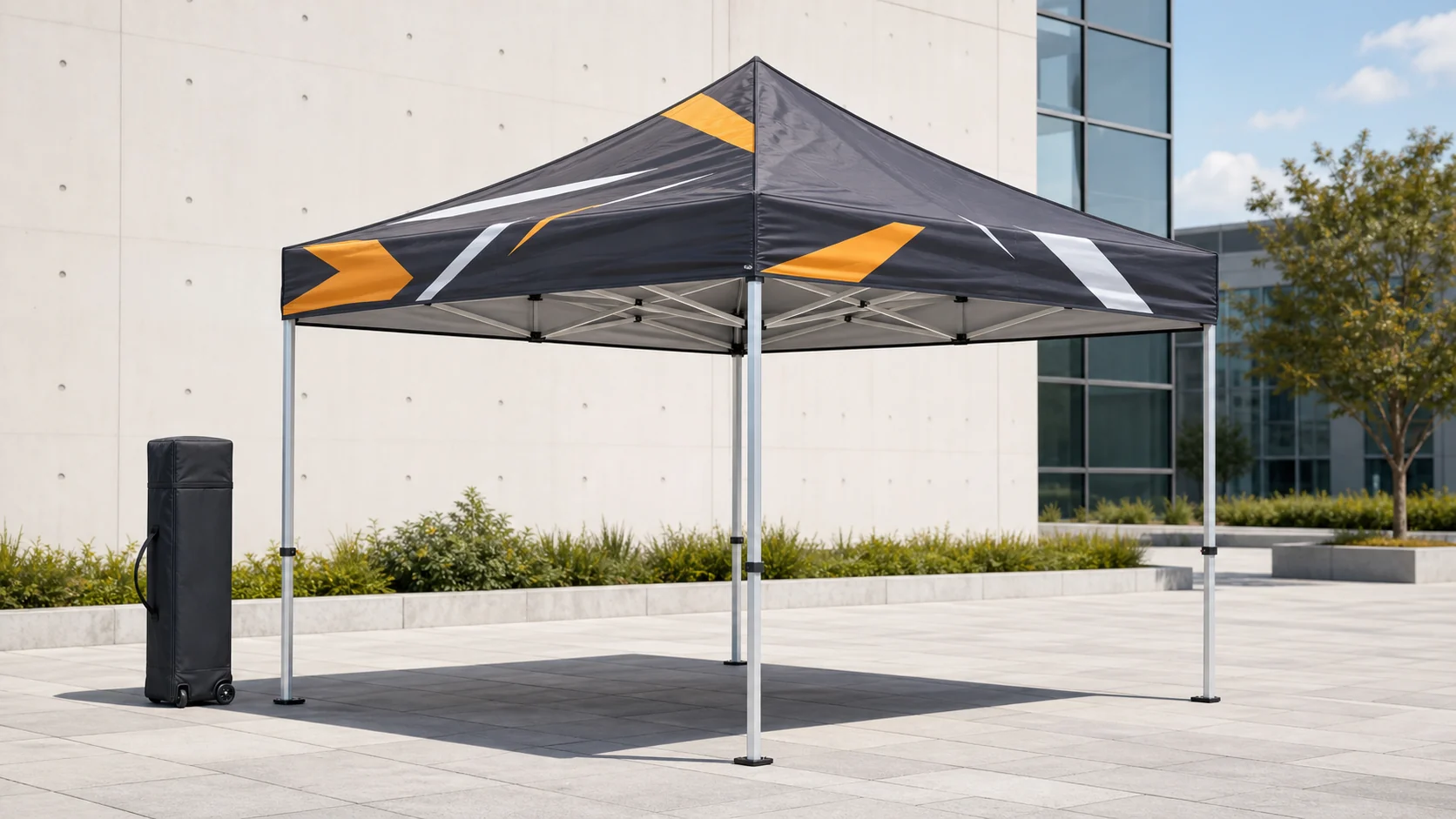 Carpa plegable 3x3 metros montada con bastidor de tijera y funda de transporte